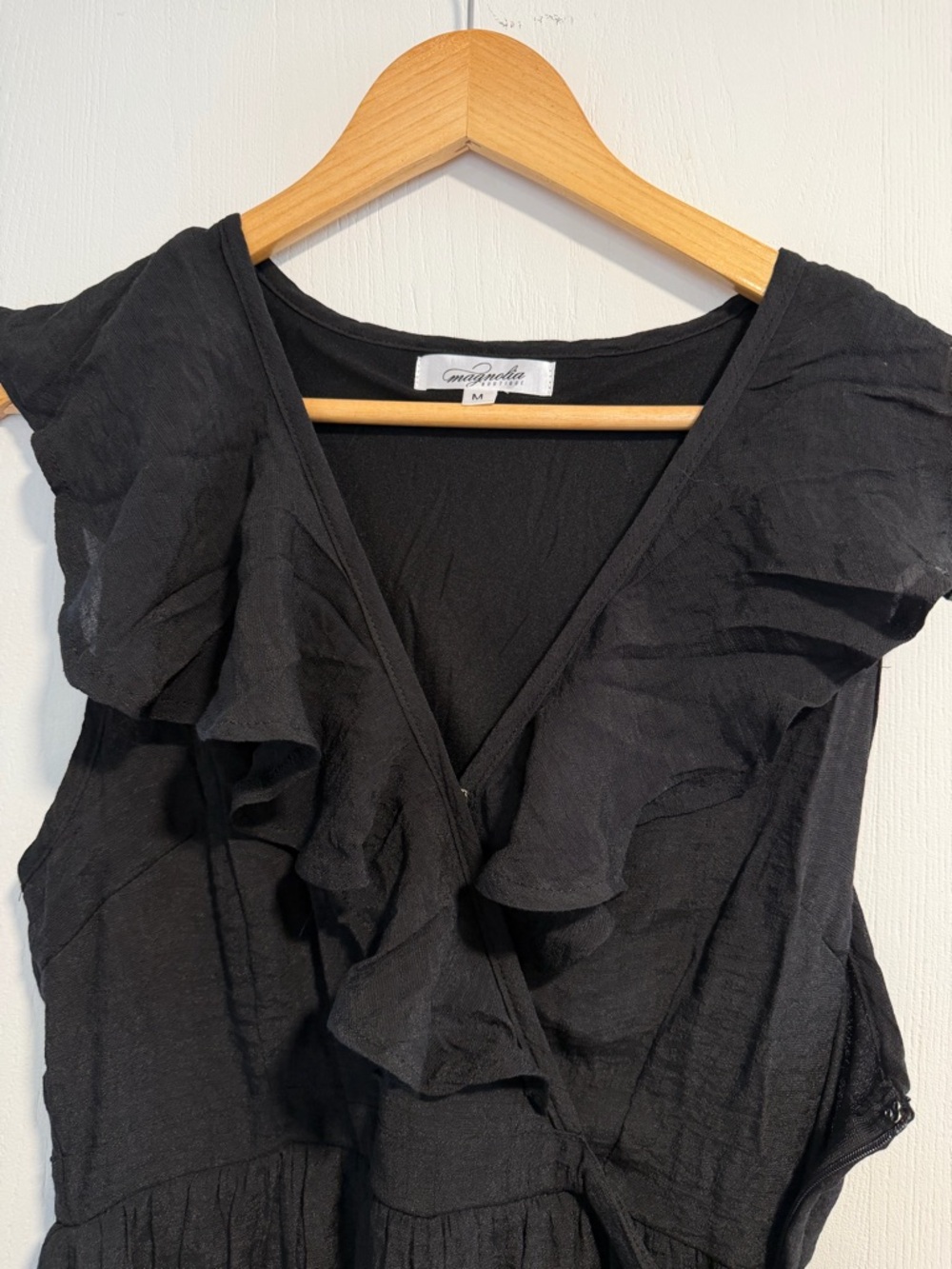 Black Ruffle V-Neck Women's Top